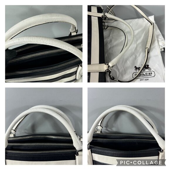 Authentic Coach # 30354 Broug BR Stripe Black/White Leather Sachel/Shoulder Bag - Picture 10 of 14